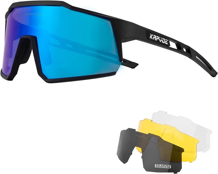 KAPVOE  TR90 Sports Polarized Cycling Glasses with 4 Interchangeable Lenses